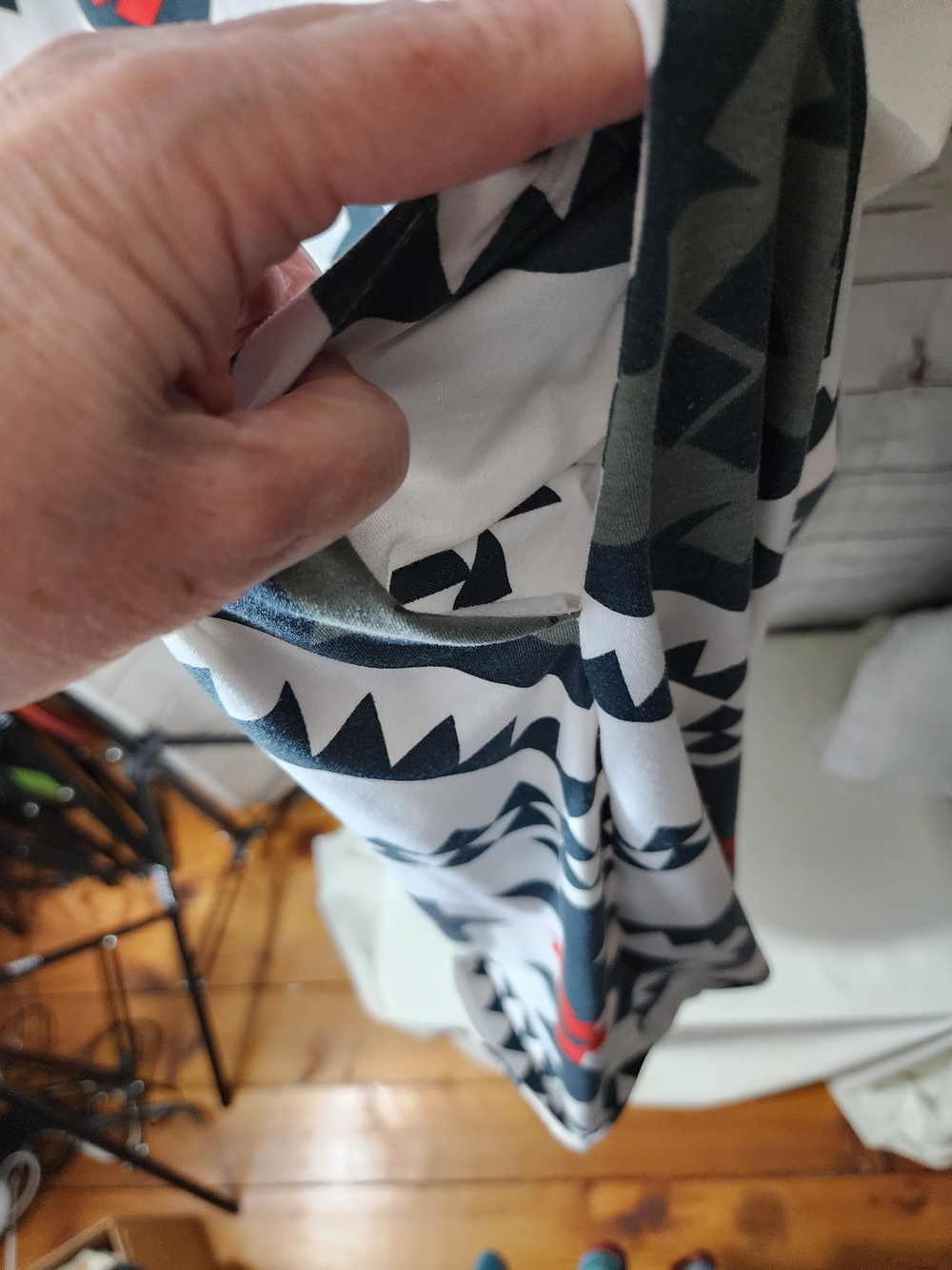 LuLaRoe White Aztec Geometric Midi Dress with Black and Red Accents - Picture 5 of 5